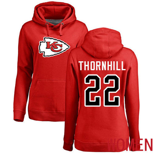 Women Football Kansas City Chiefs 22 Thornhill Juan Red Name and Number Logo Pullover Hoodie